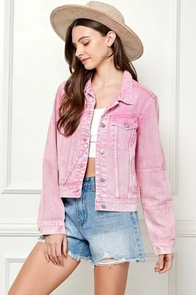 Explore More Collection - Veveret Button Up Cropped Denim Jacket