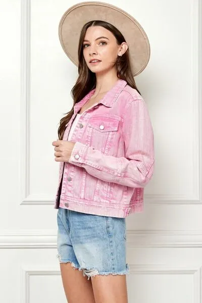 Explore More Collection - Veveret Button Up Cropped Denim Jacket