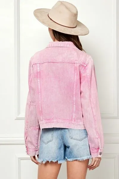 Explore More Collection - Veveret Button Up Cropped Denim Jacket