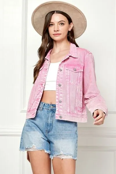 Explore More Collection - Veveret Button Up Cropped Denim Jacket