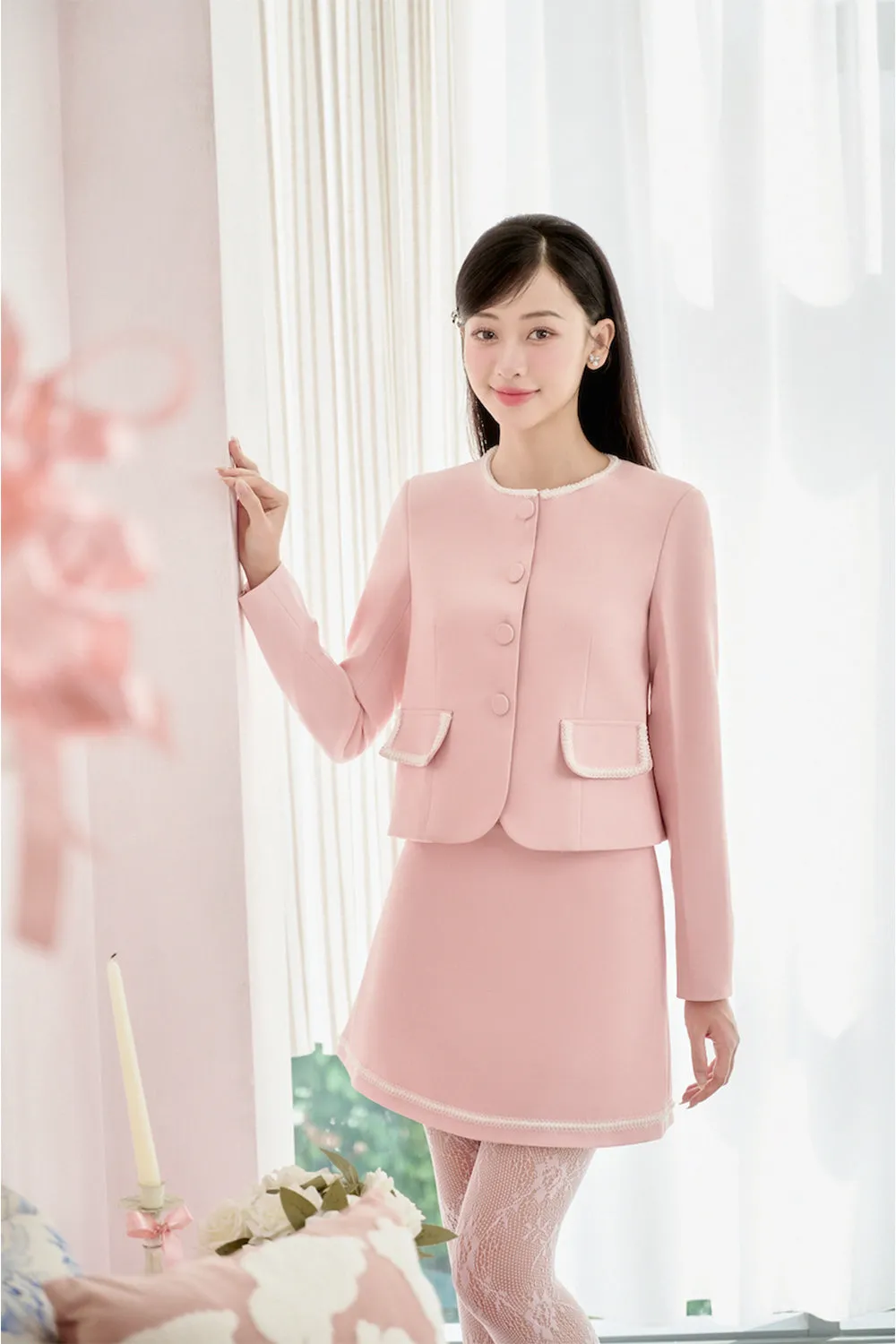 Fancy Cropped Round Neck Cotton Jacket