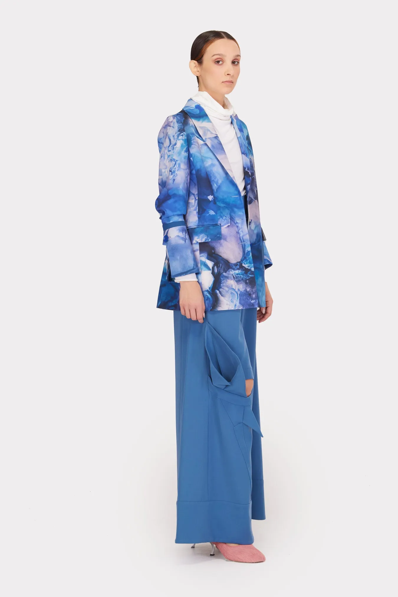 Fashion Blazer Abstract Watercolor Blue