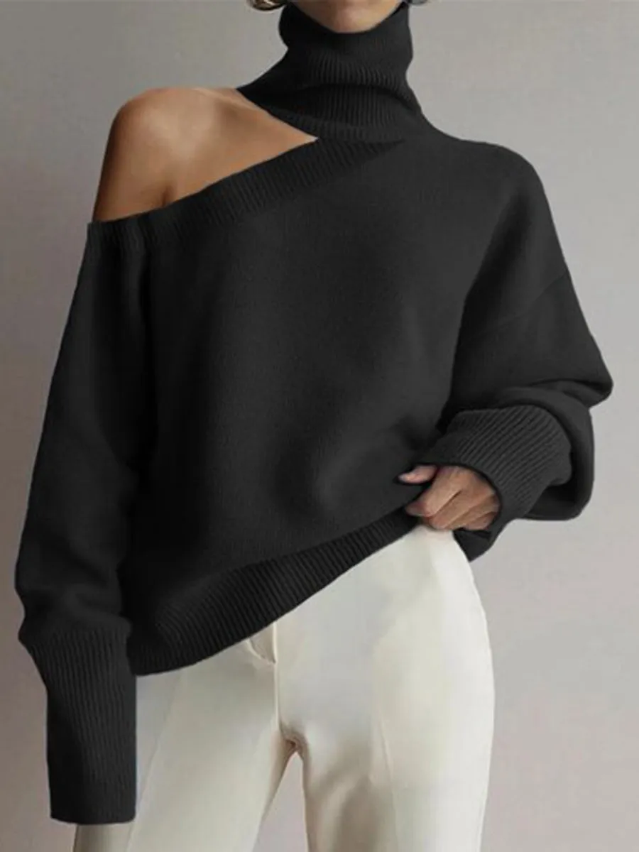 Fashion High-neck Casual Long-sleeved Hollow Sweater