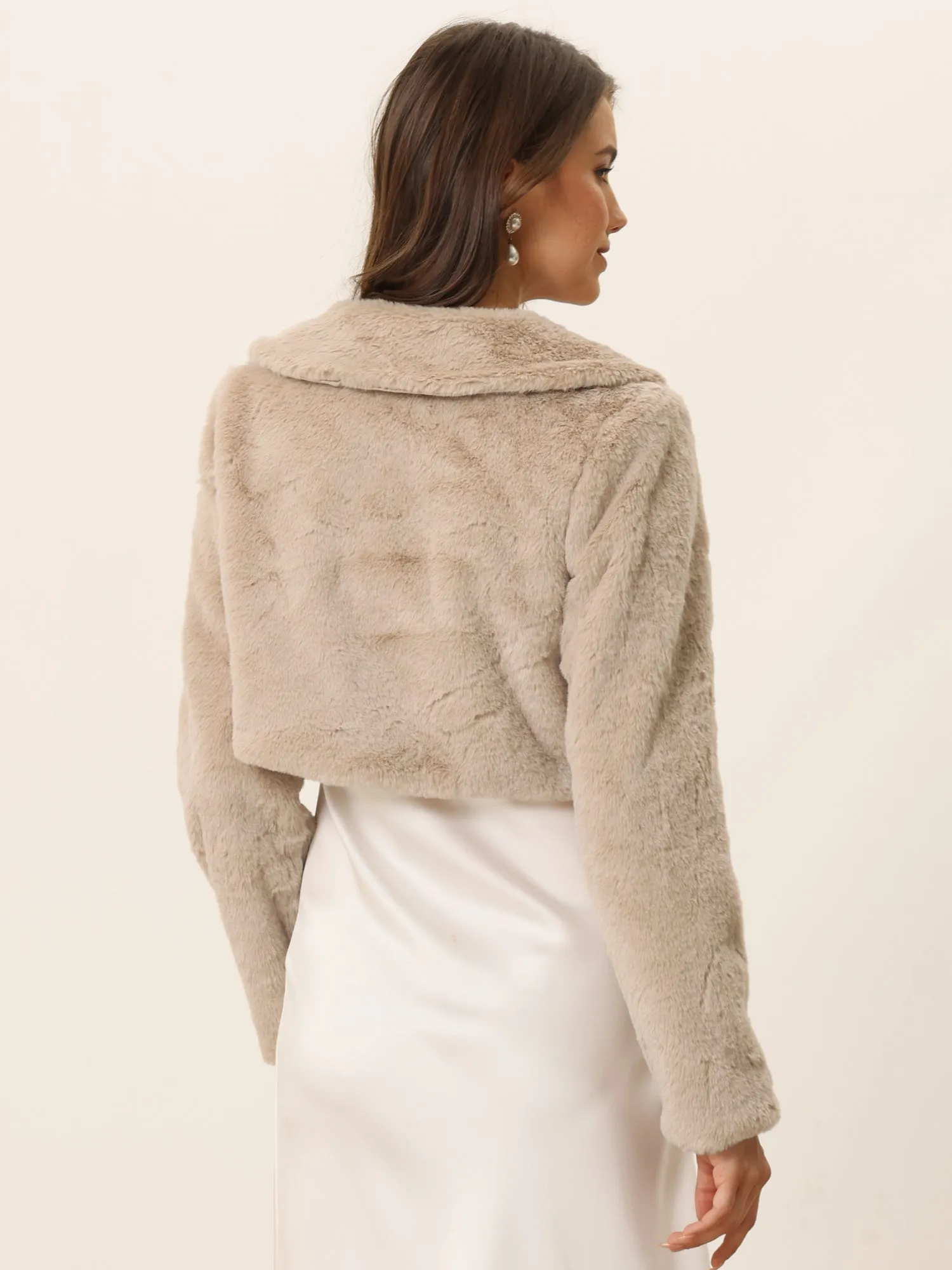 Faux Fur Bolero Shrug Crop Jacket Evening Bow Tie Front Fluffy Coat