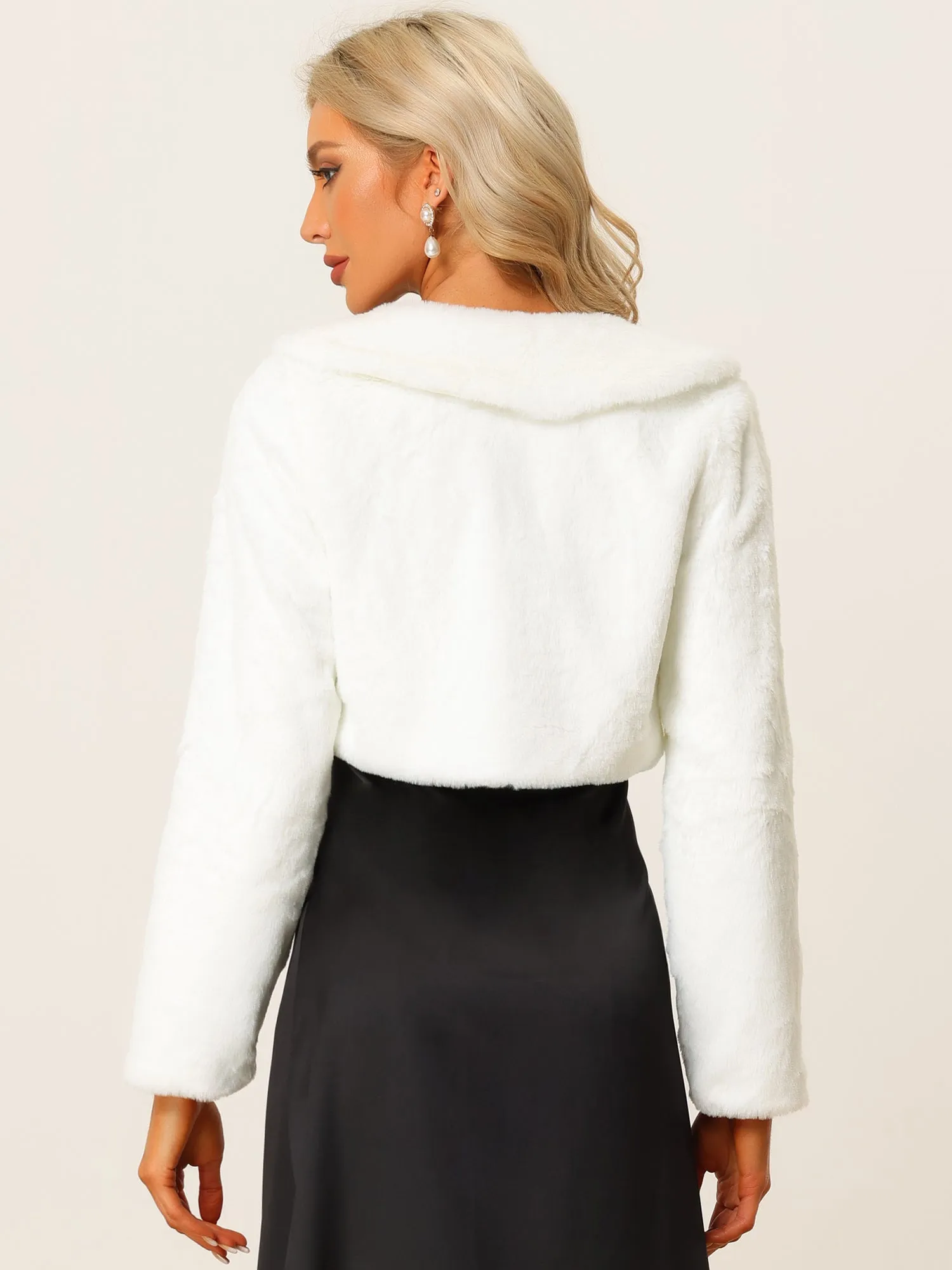 Faux Fur Bolero Shrug Crop Jacket Evening Bow Tie Front Fluffy Coat