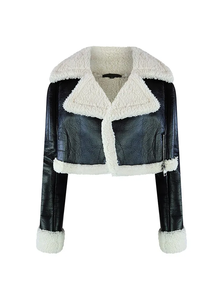 Faux Fur Lined Cropped Leather Jacket