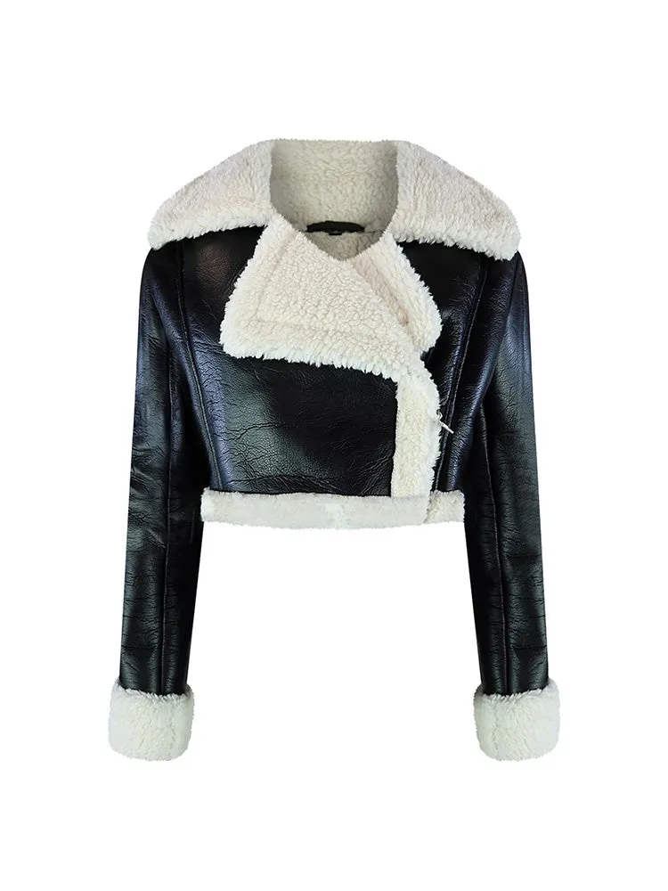 Faux Fur Lined Cropped Leather Jacket