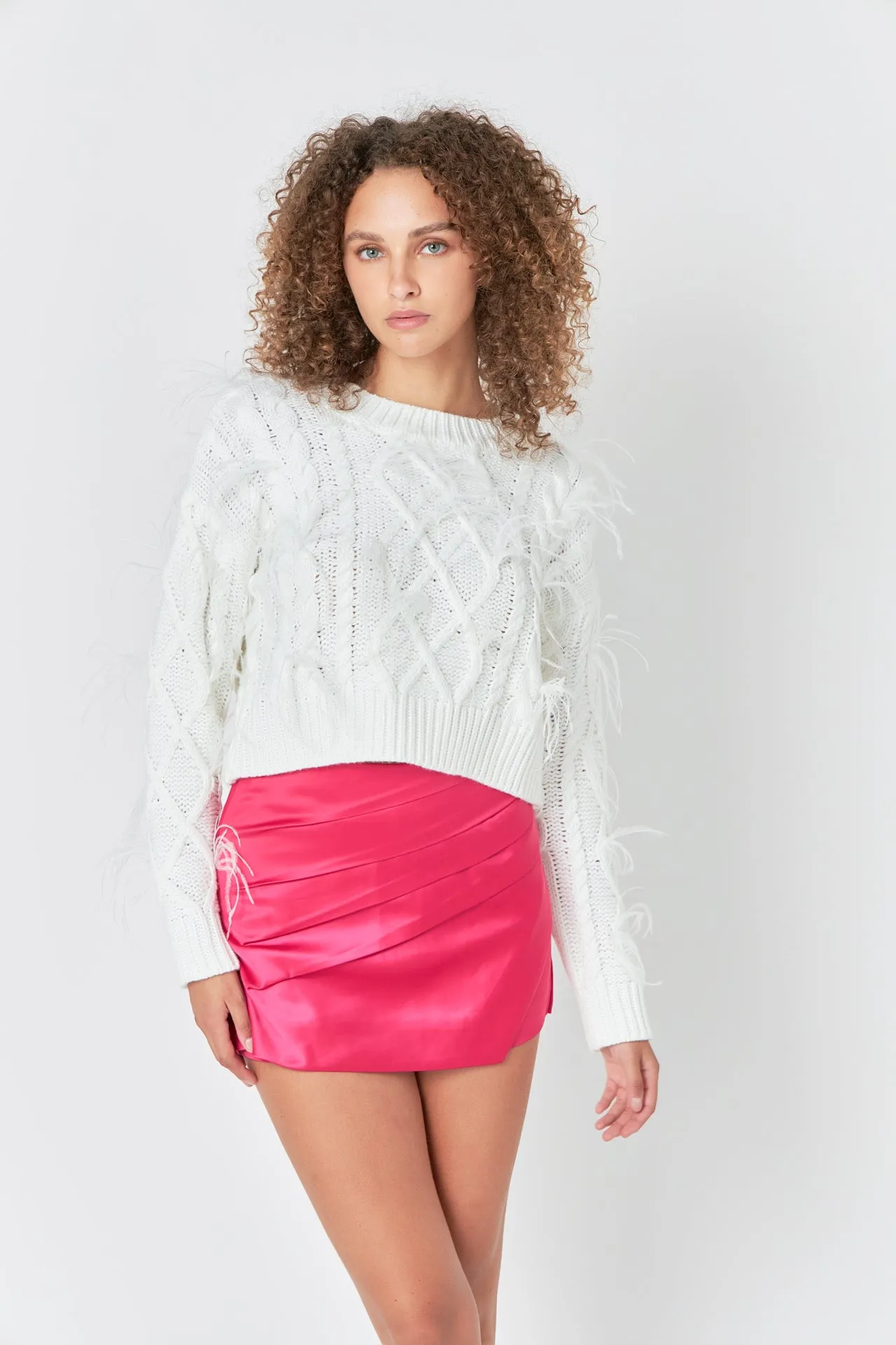 Feather Detail Cropped Sweater