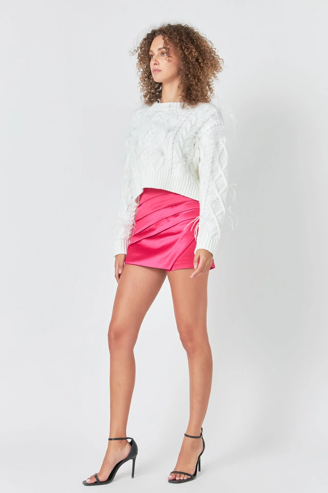 Feather Detail Cropped Sweater