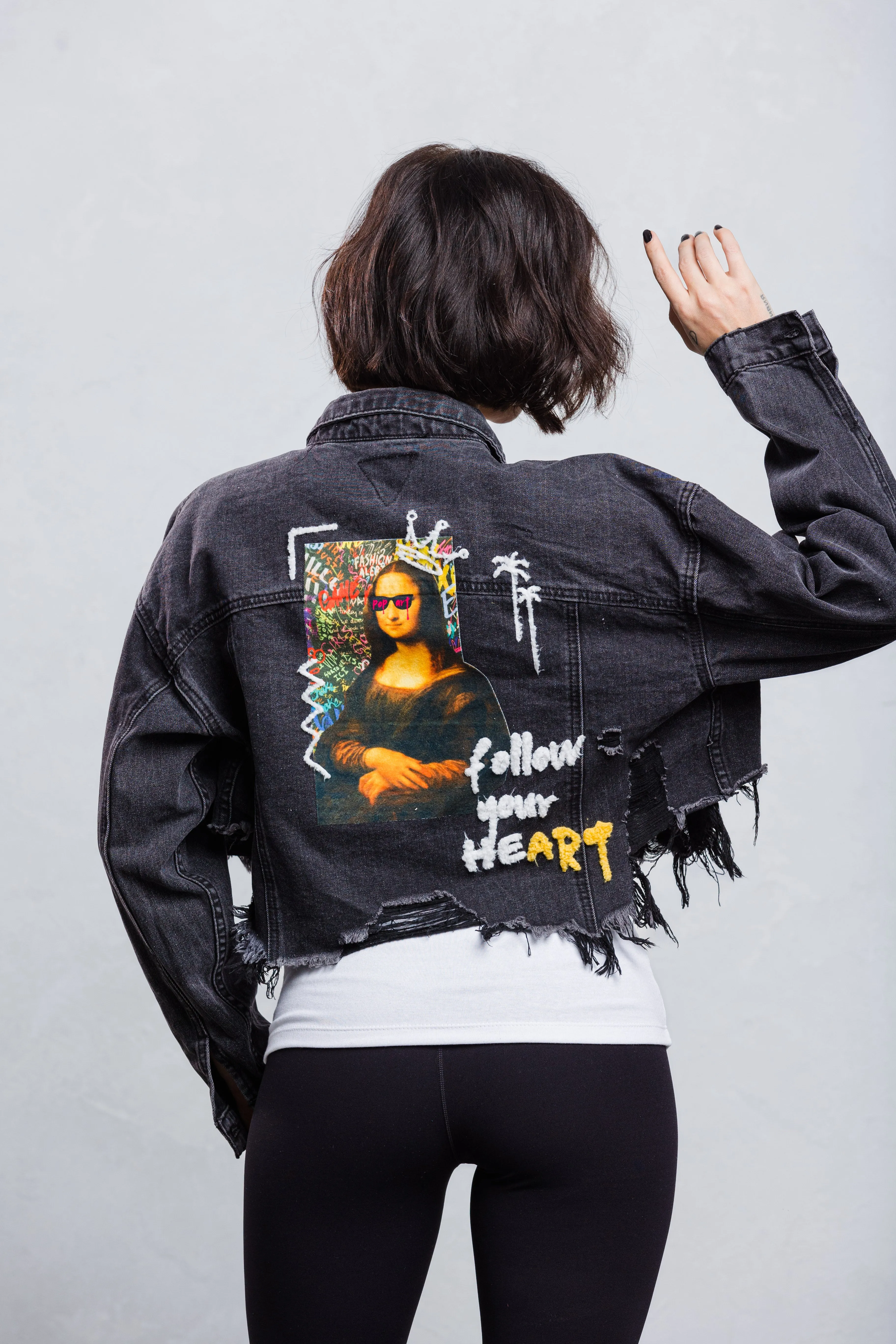 FOLLOW YOUR ART Crop Denim Jacket