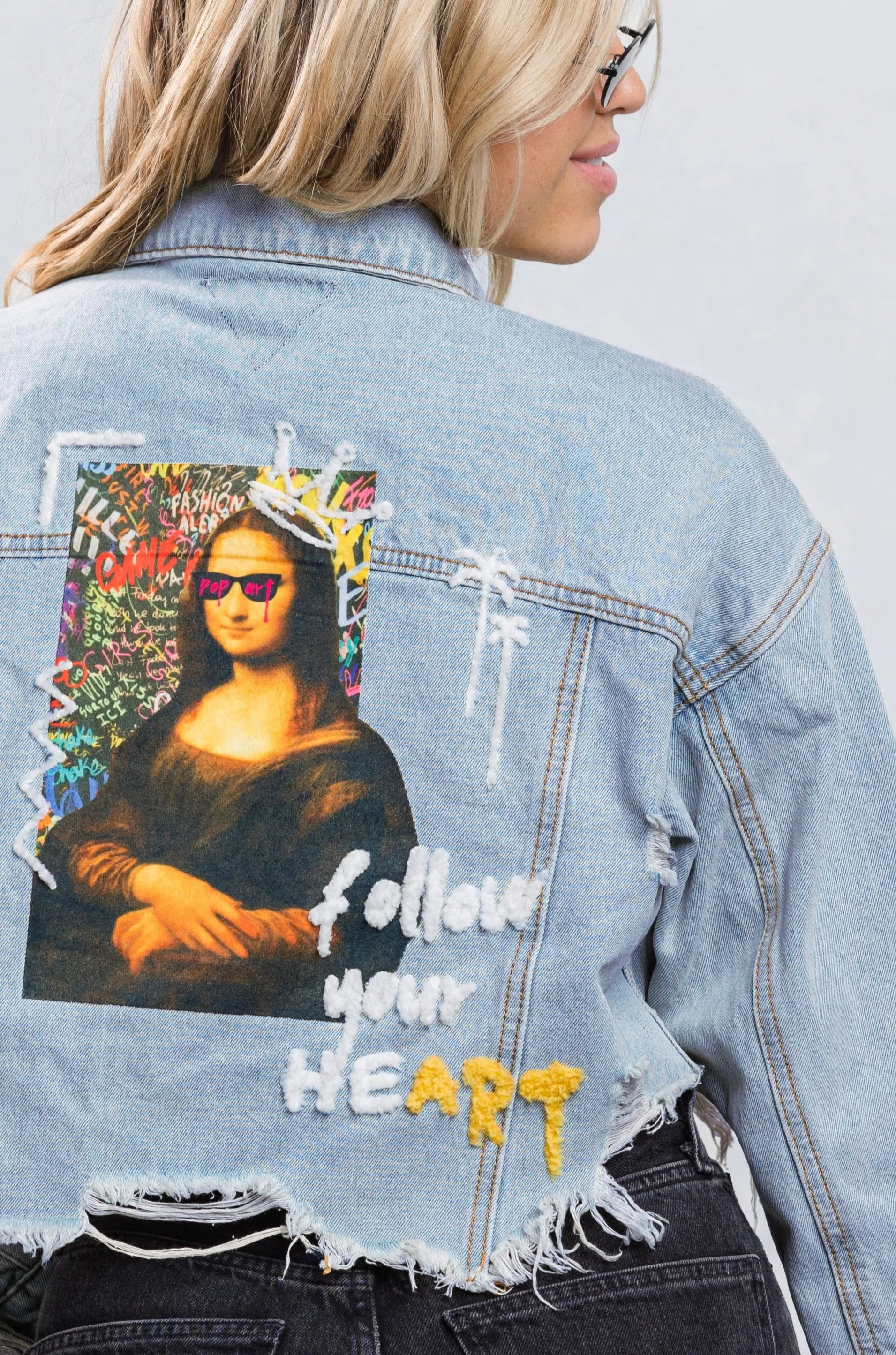 FOLLOW YOUR ART Crop Denim Jacket