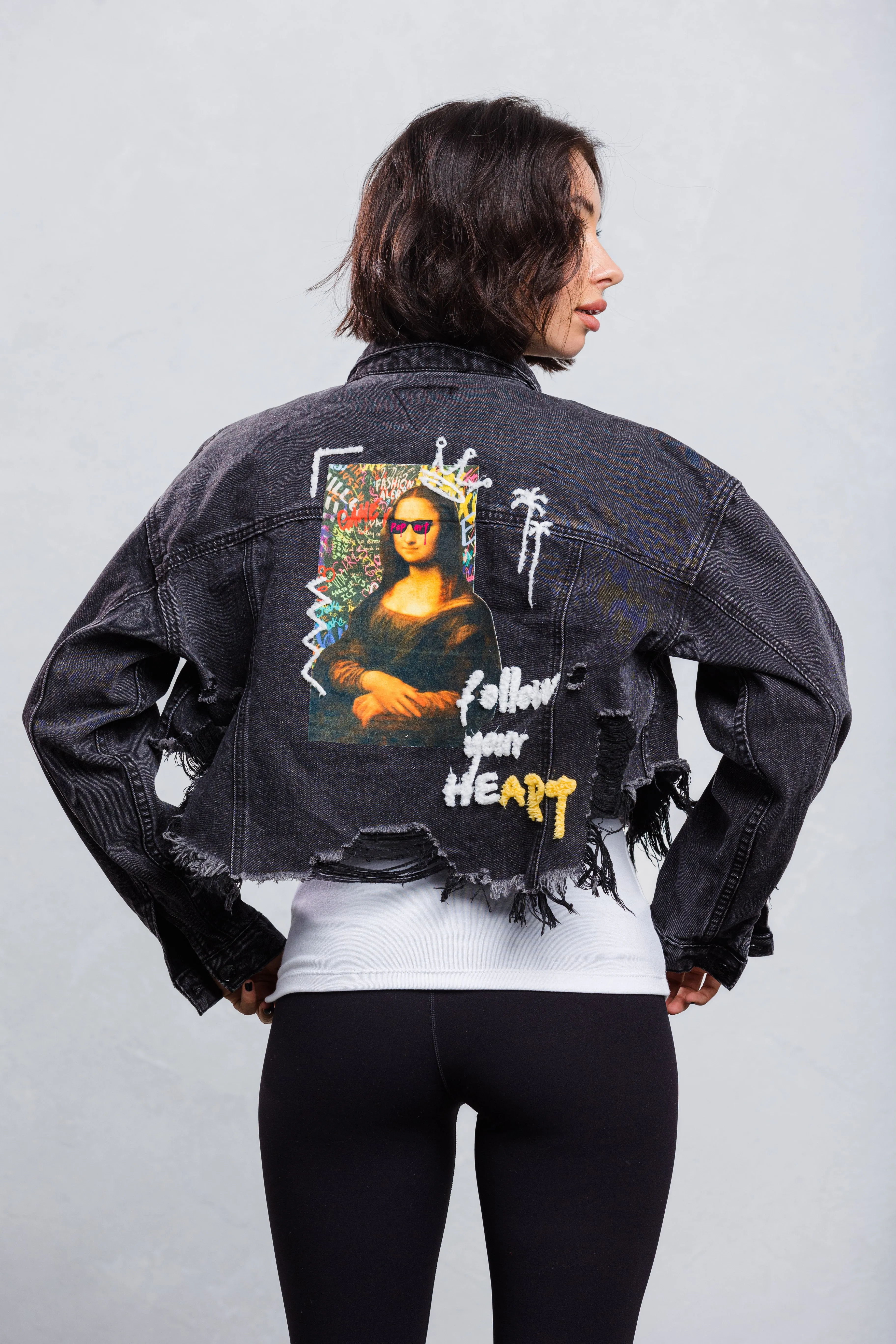 FOLLOW YOUR ART Crop Denim Jacket