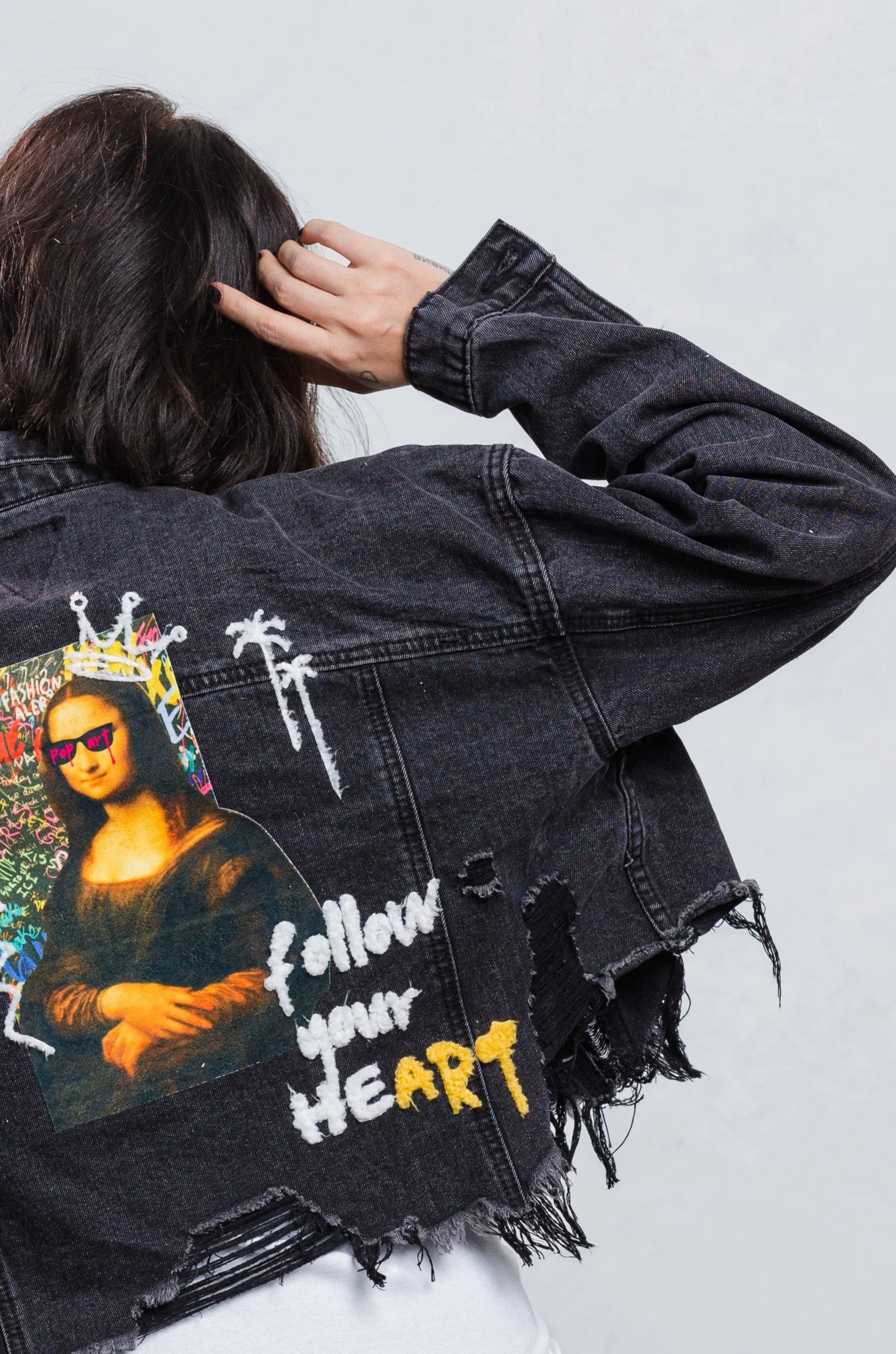 FOLLOW YOUR ART Crop Denim Jacket