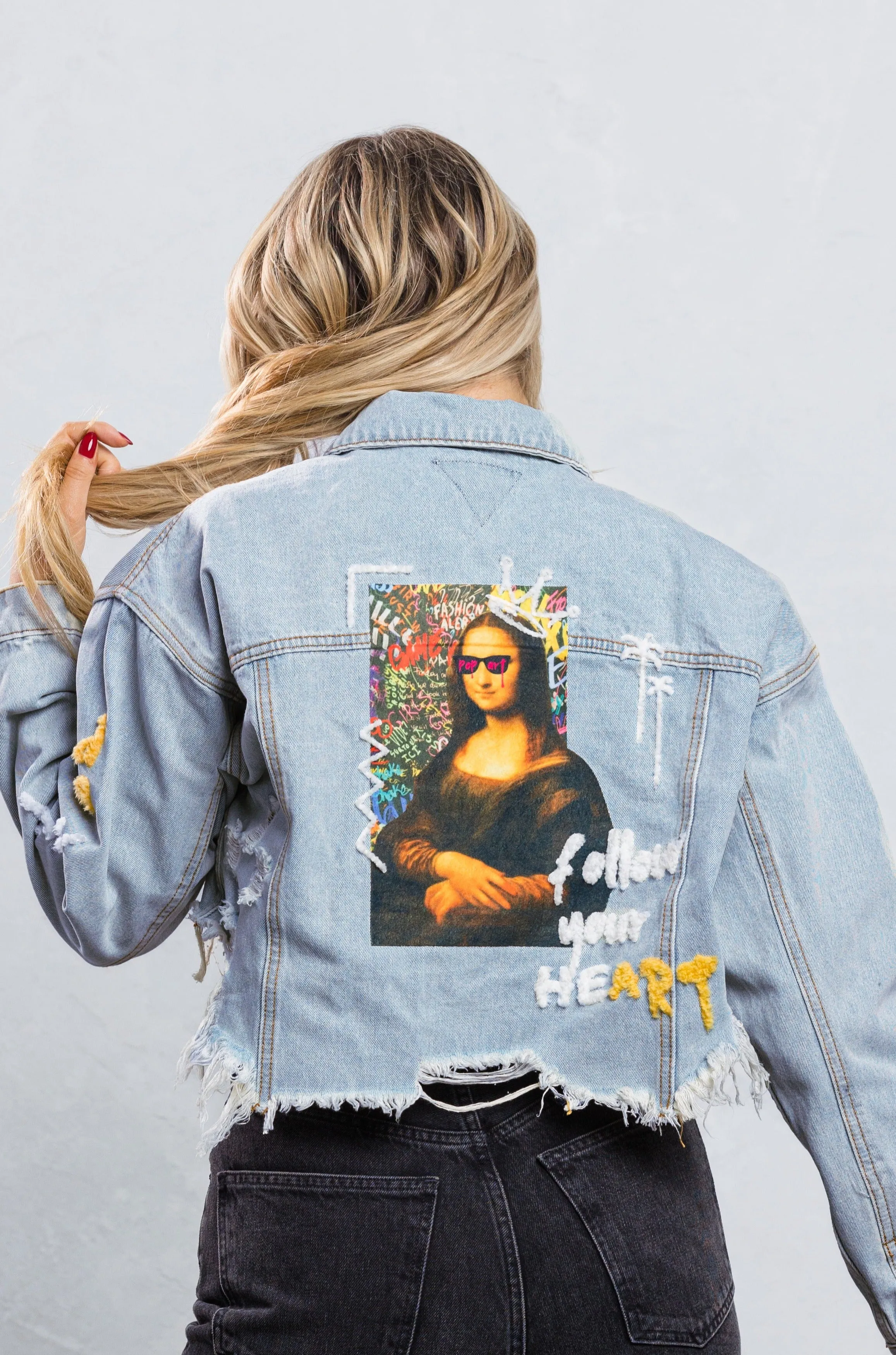 FOLLOW YOUR ART Crop Denim Jacket