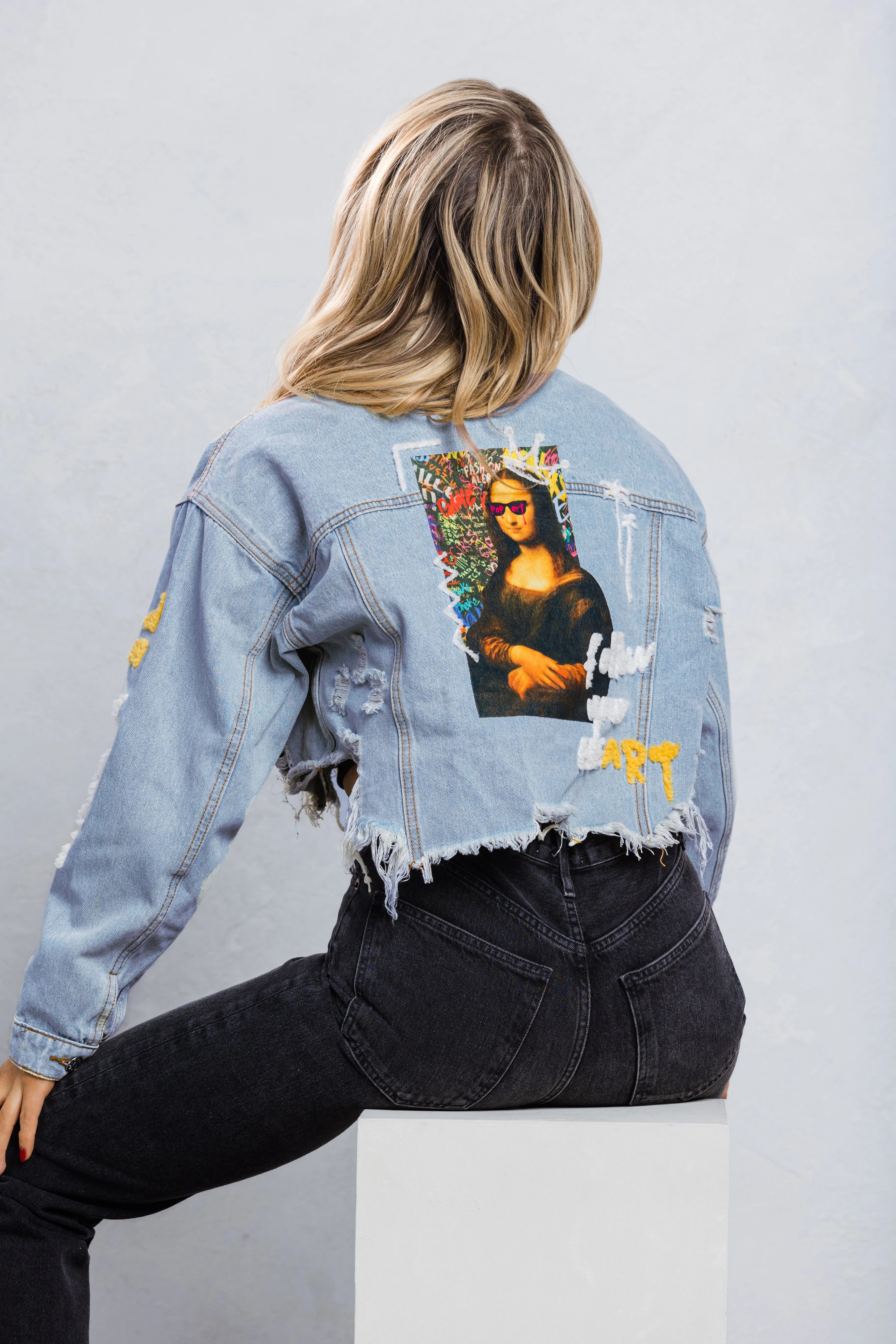 FOLLOW YOUR ART Crop Denim Jacket