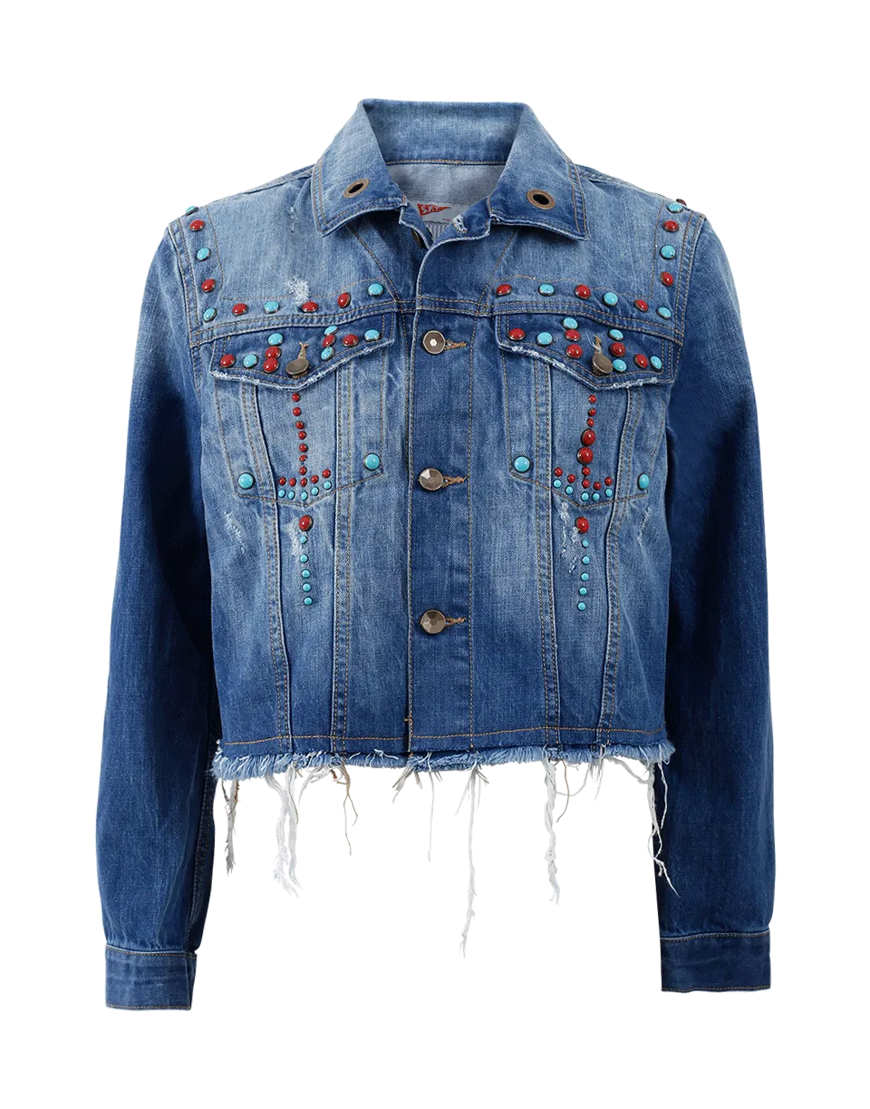 Fray Denim Embroidered Jacket