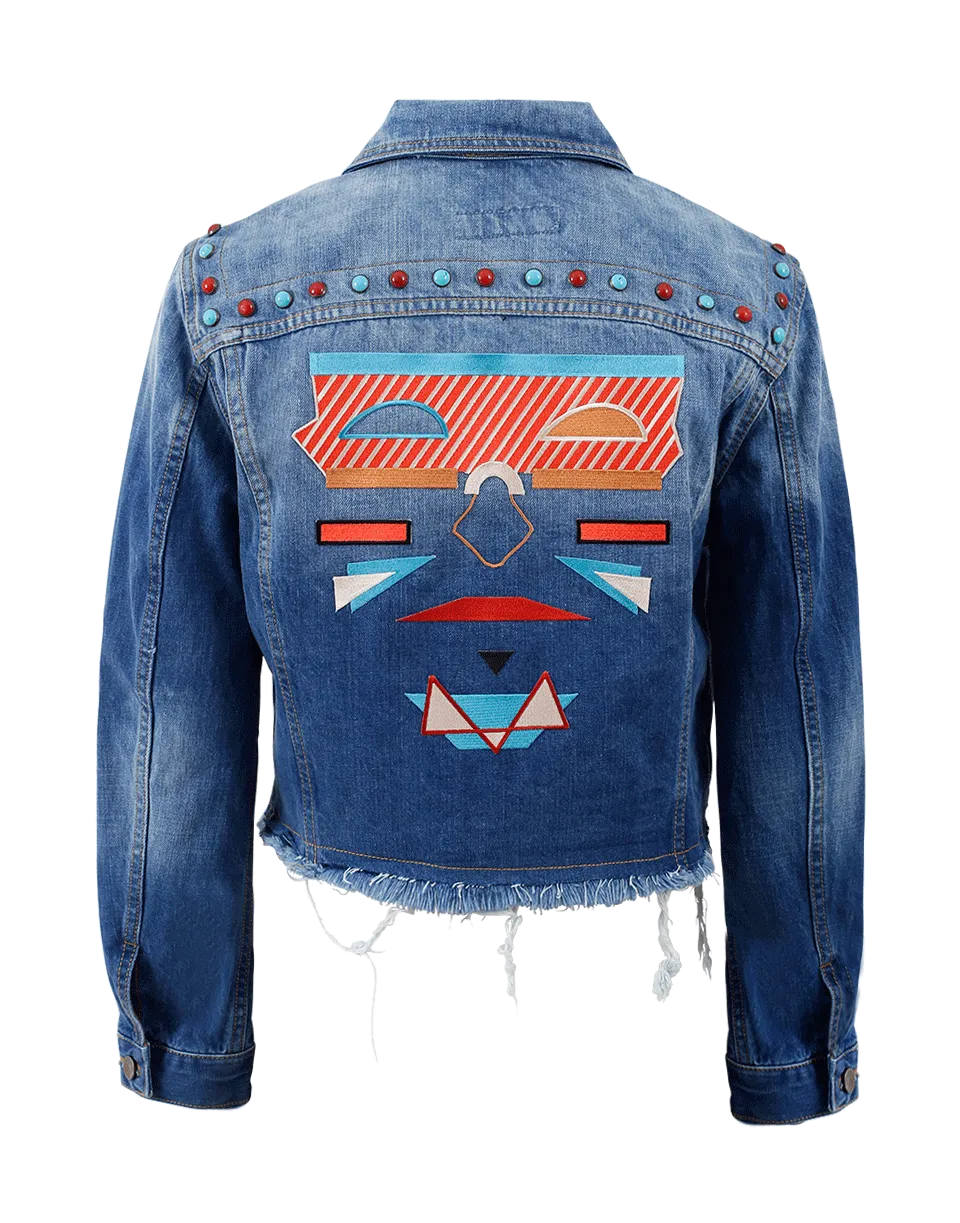 Fray Denim Embroidered Jacket