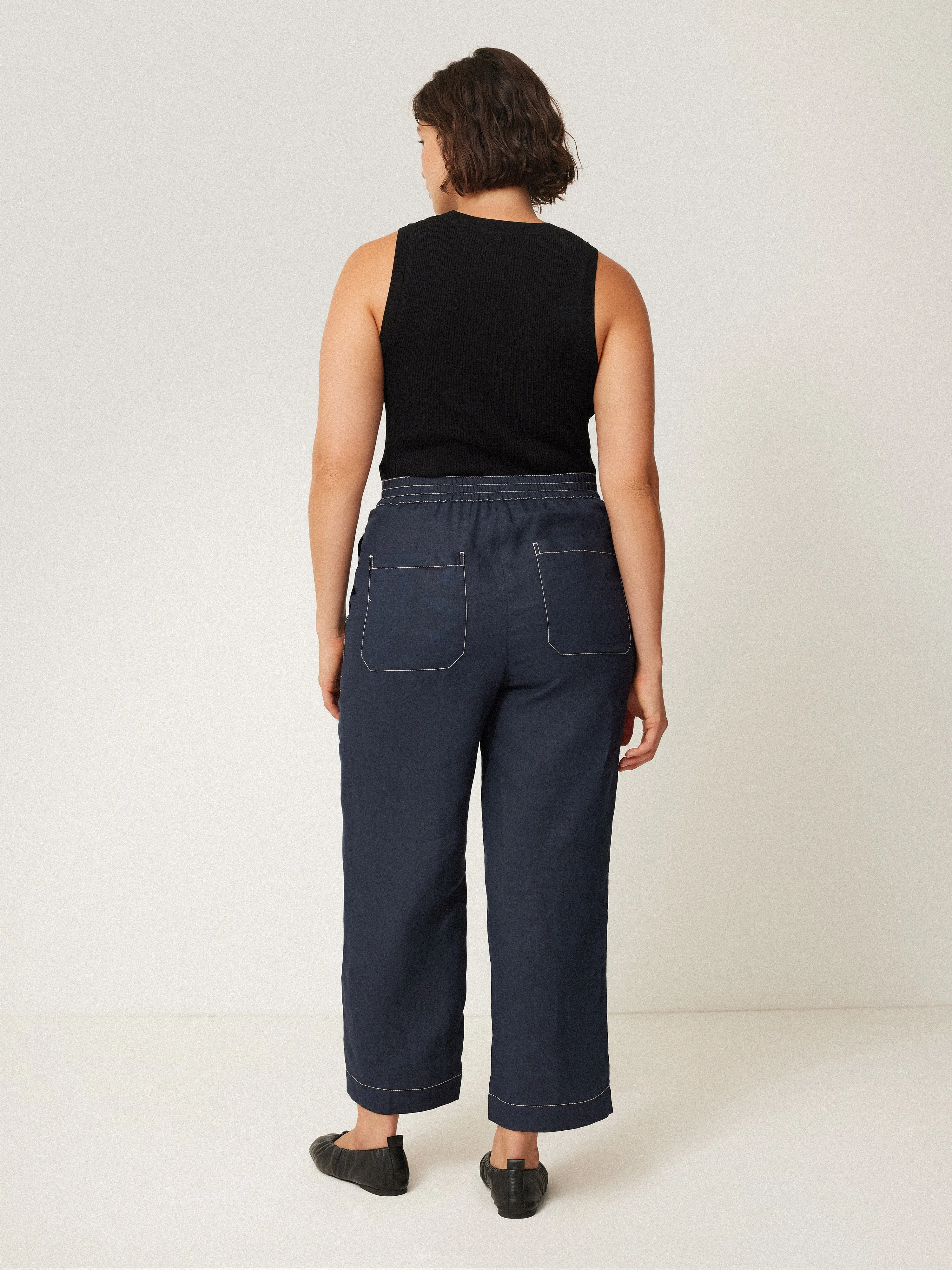 French Linen Cropped Trouser | Navy