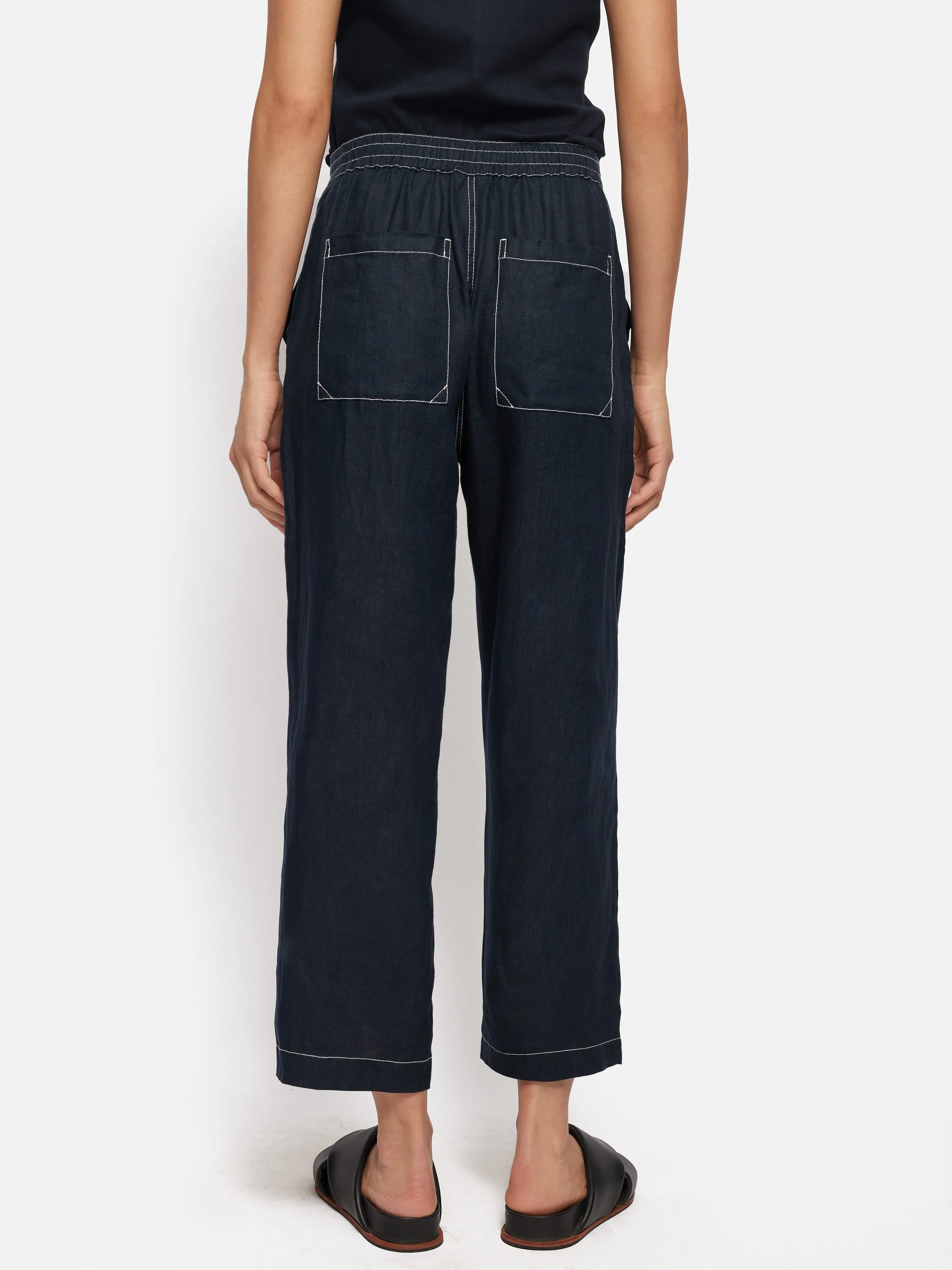 French Linen Cropped Trouser | Navy