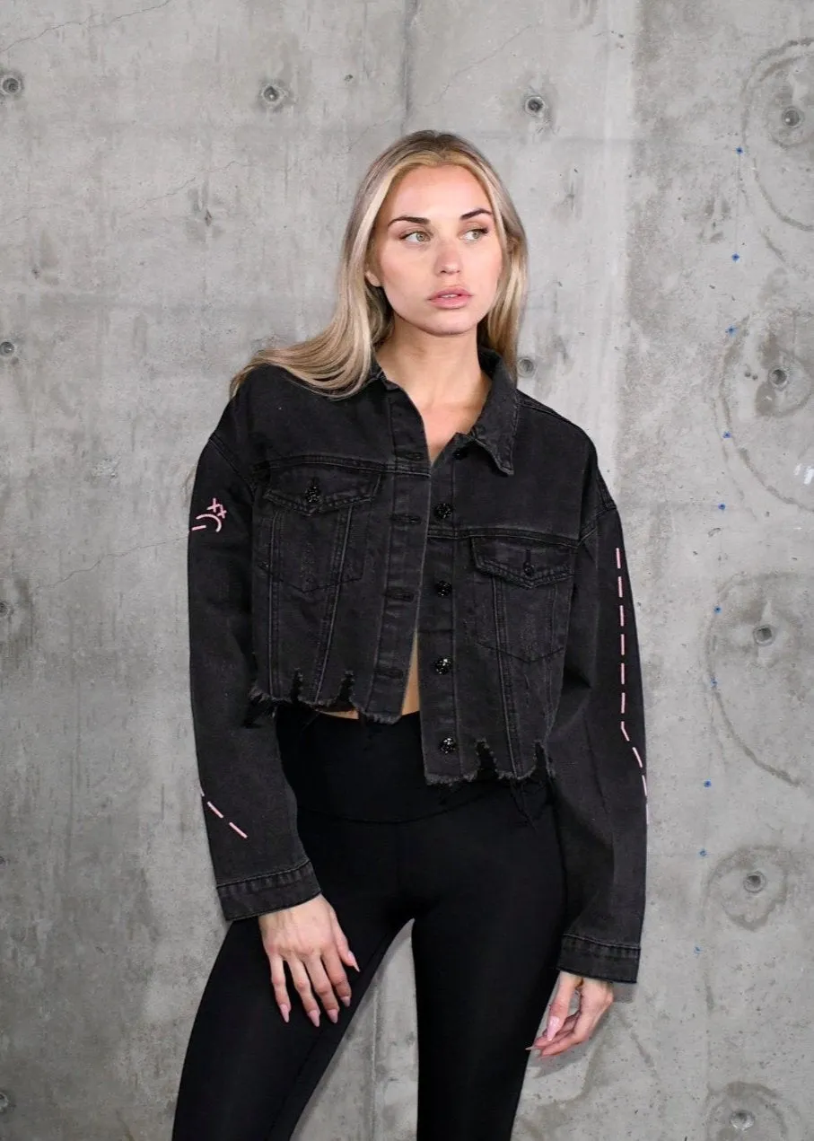 FUCK OFF Crop Denim Jacket