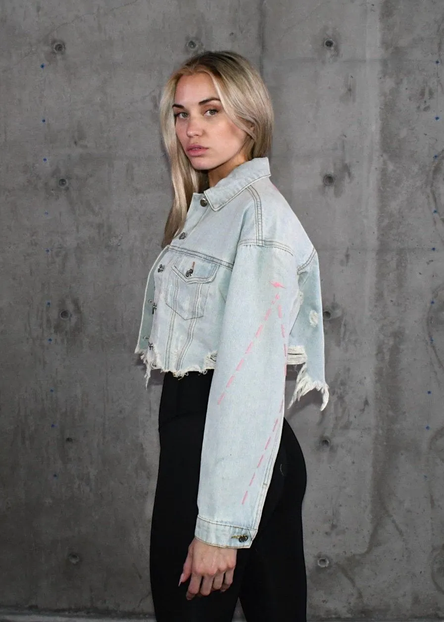 FUCK OFF Crop Denim Jacket