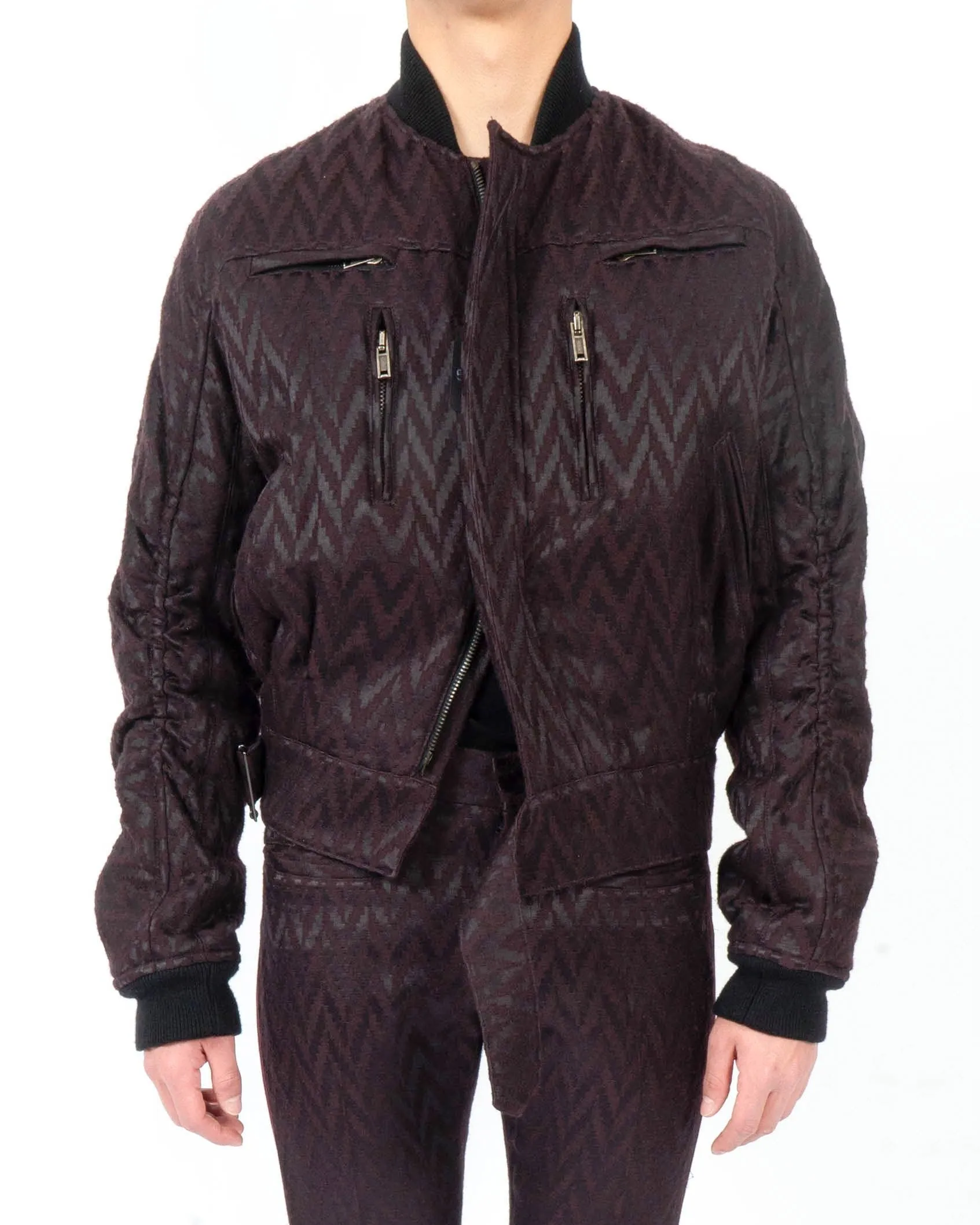 FW15 Chevron Jacquard Biker Bomber Jacket