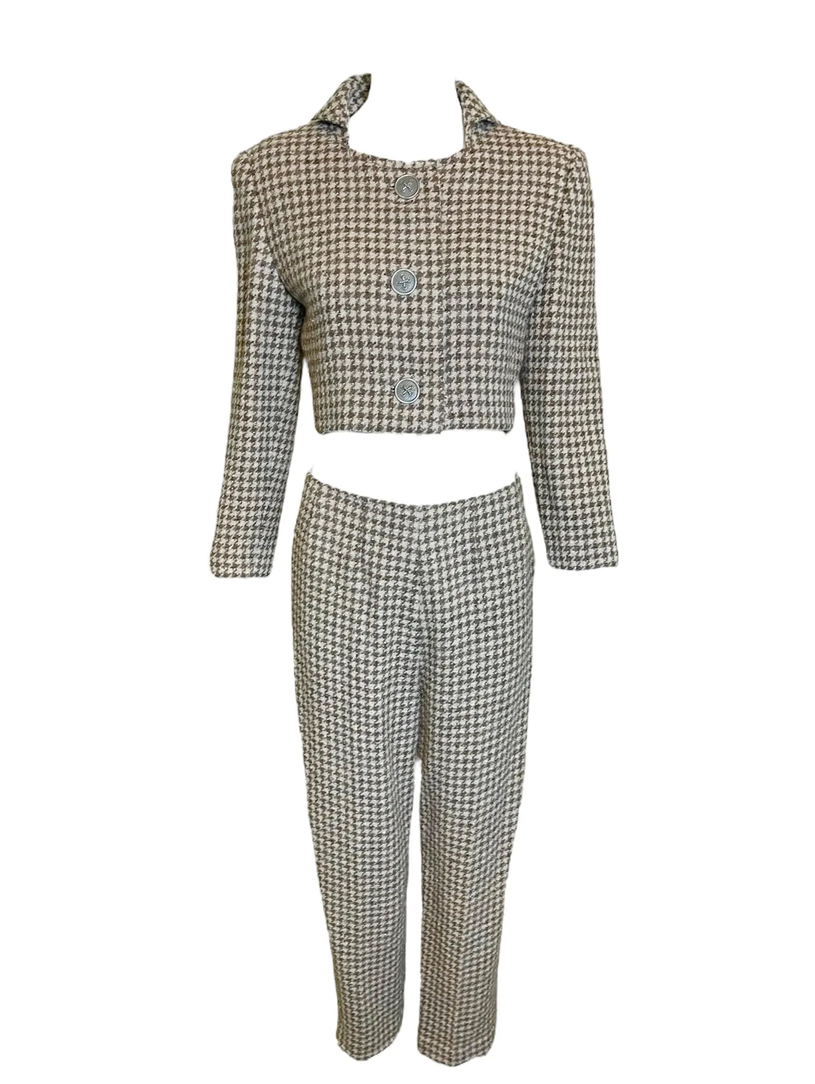 Galanos Houndstooth 2-Piece Cropped Jacket and Pants Ensemble