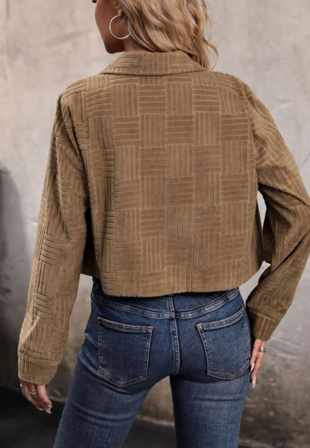 Geometric Corduroy Cropped Jacket