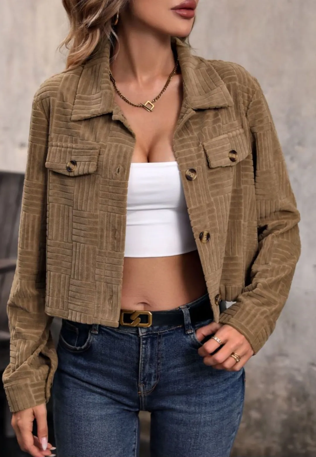 Geometric Corduroy Cropped Jacket