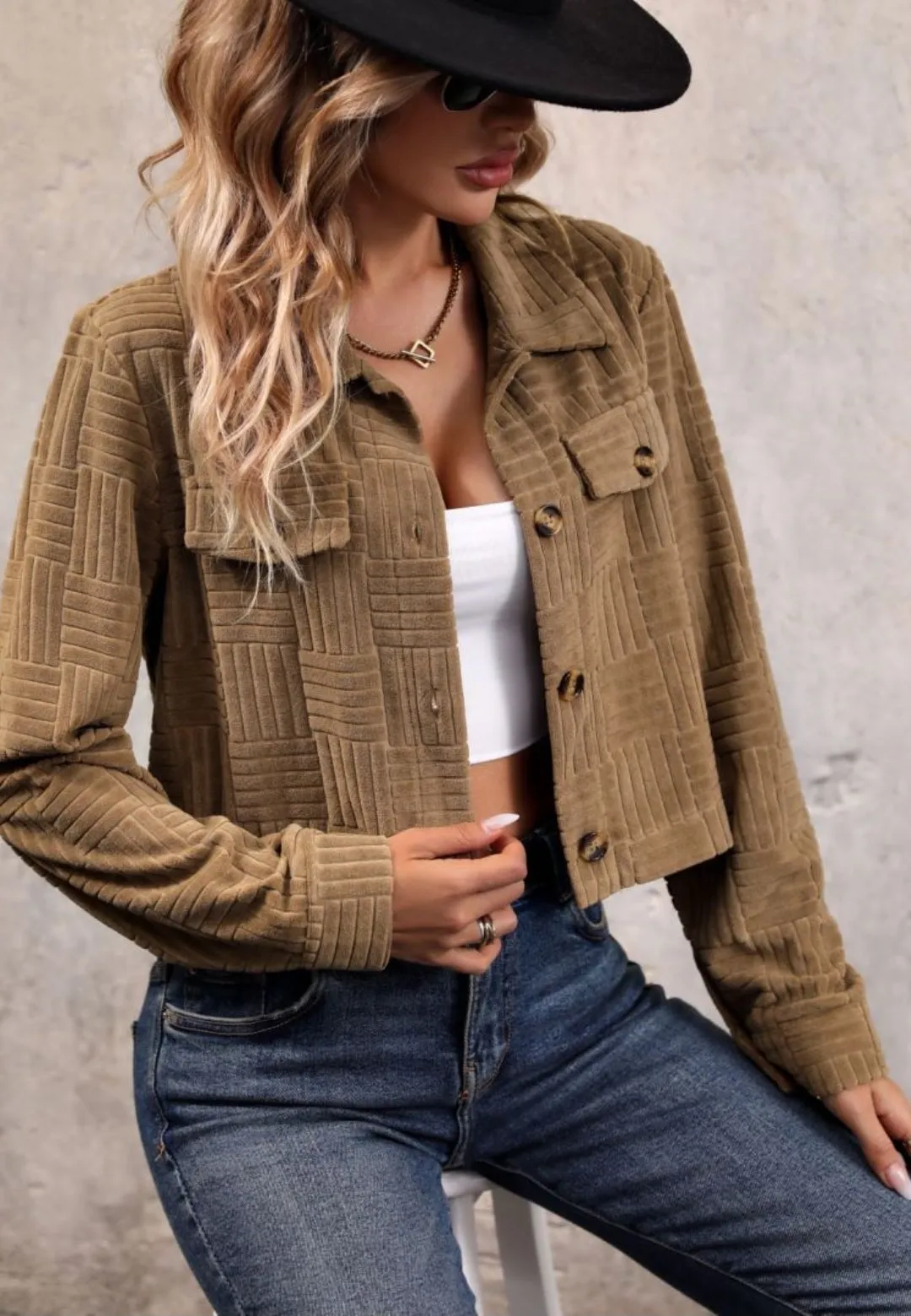 Geometric Corduroy Cropped Jacket