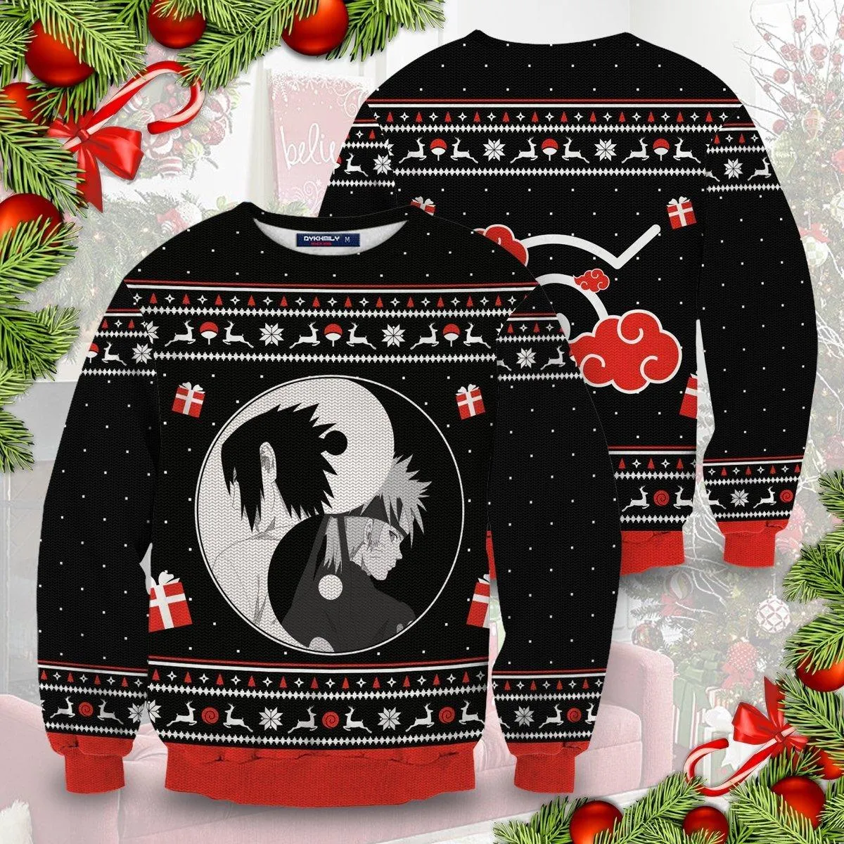 Giftngon - Yin Yang Sasuke Christmas Unisex Wool Sweater For Kids