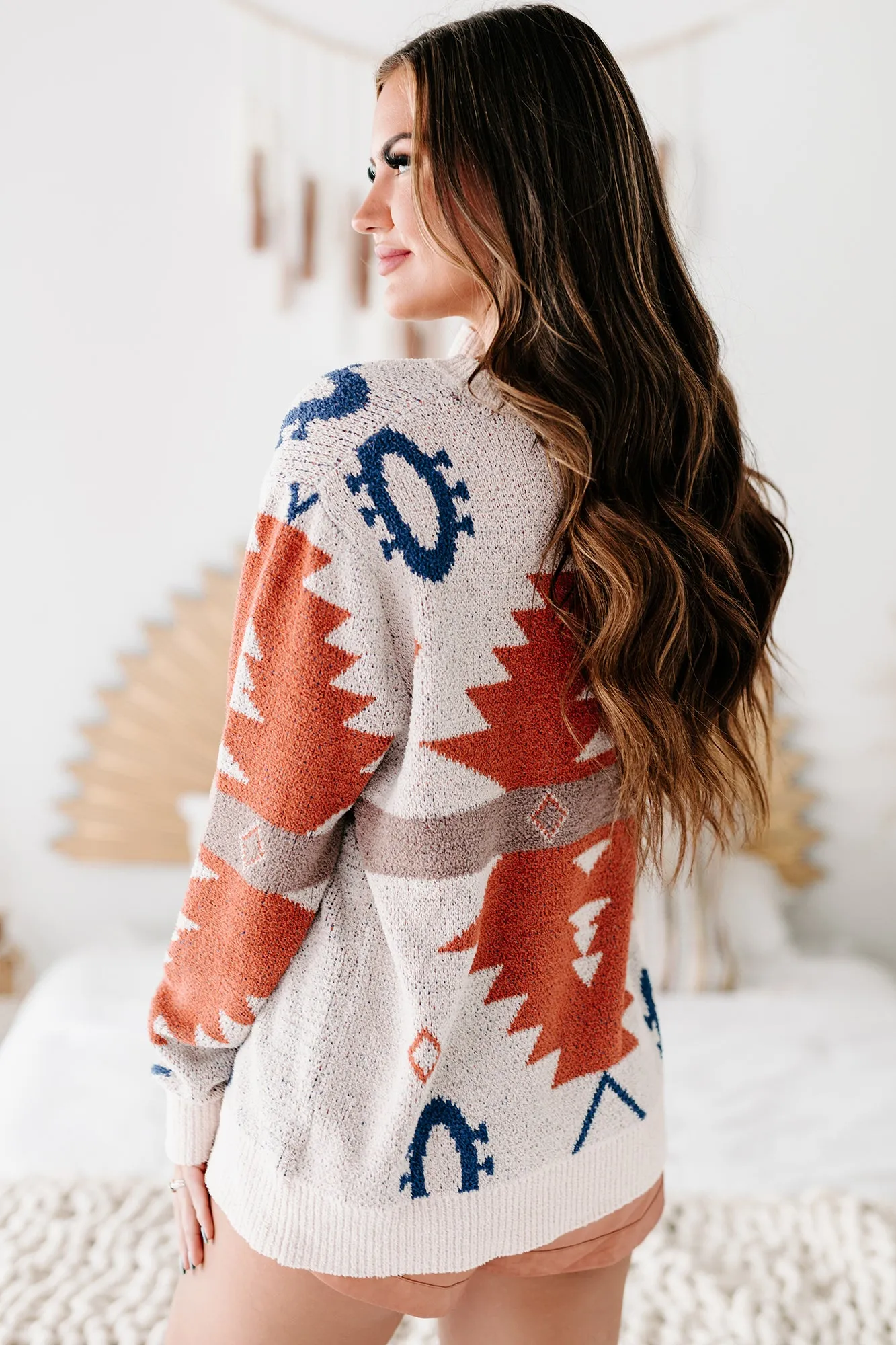 Gilded Love Oversized Aztec Print Sweater (Ivory/Rust)