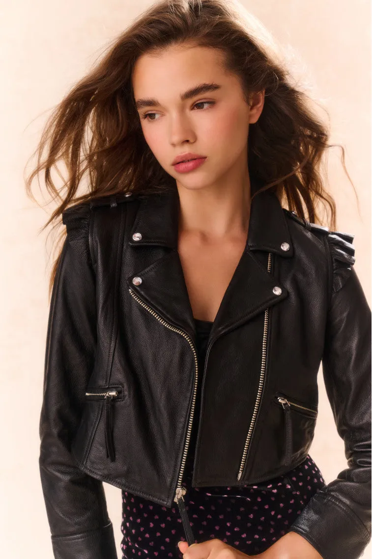 Girls Apolline Cropped Lamb Leather Jacket