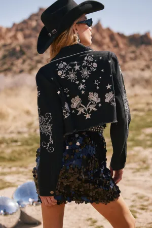 Gracelyn Black Embroidered Cropped Jacket