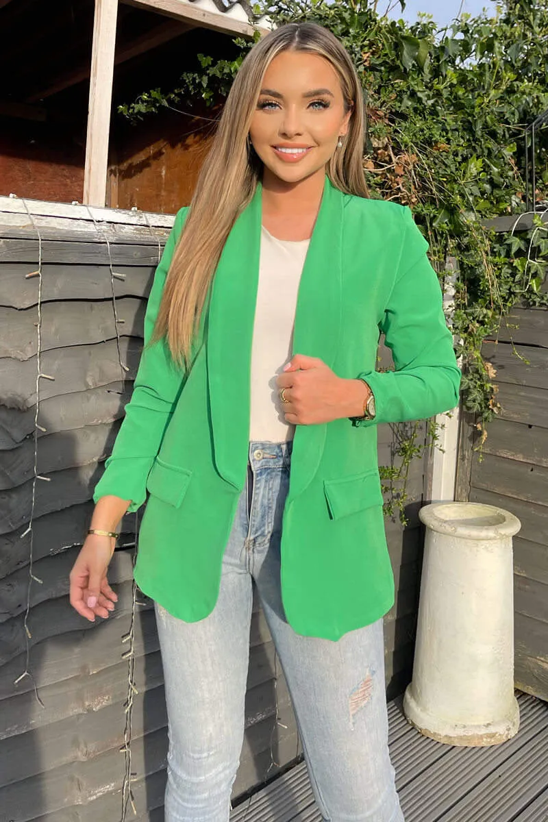 Green Ruched Detail Sleeve Blazer