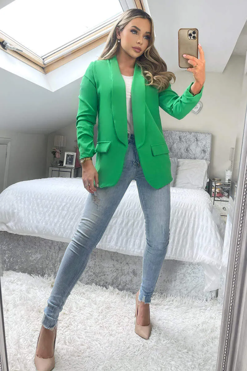 Green Ruched Detail Sleeve Blazer