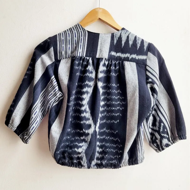 Hand Loomed Indonesian Black Ikat Bolero (Size S / 8-10) - No. 6