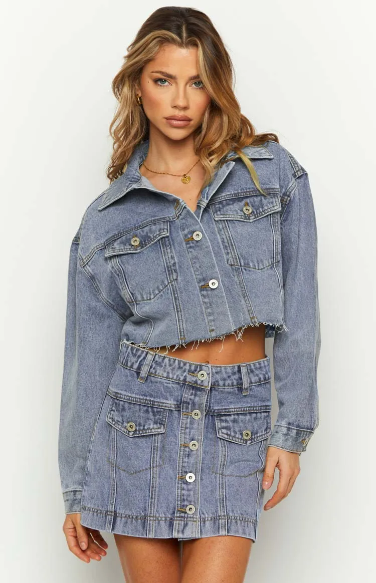 Helena Mid Wash Denim Cropped Jacket