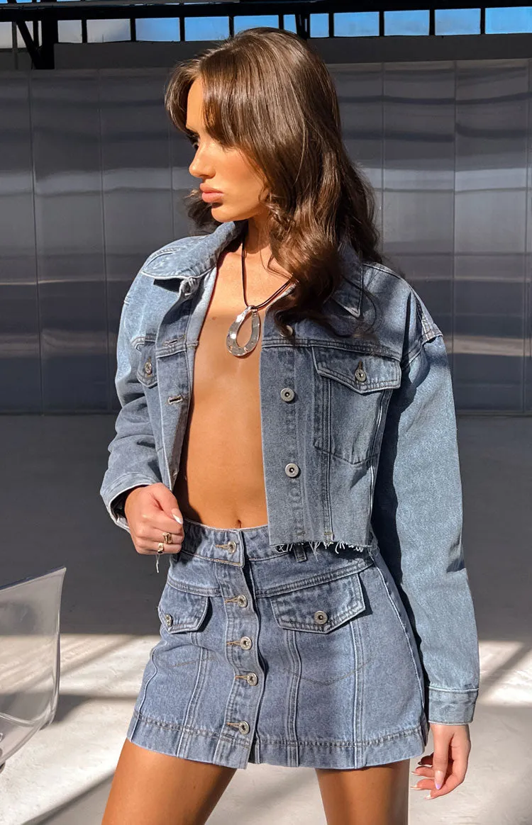 Helena Mid Wash Denim Cropped Jacket