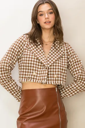 HF24C998-Houndstooth Crop Blazer