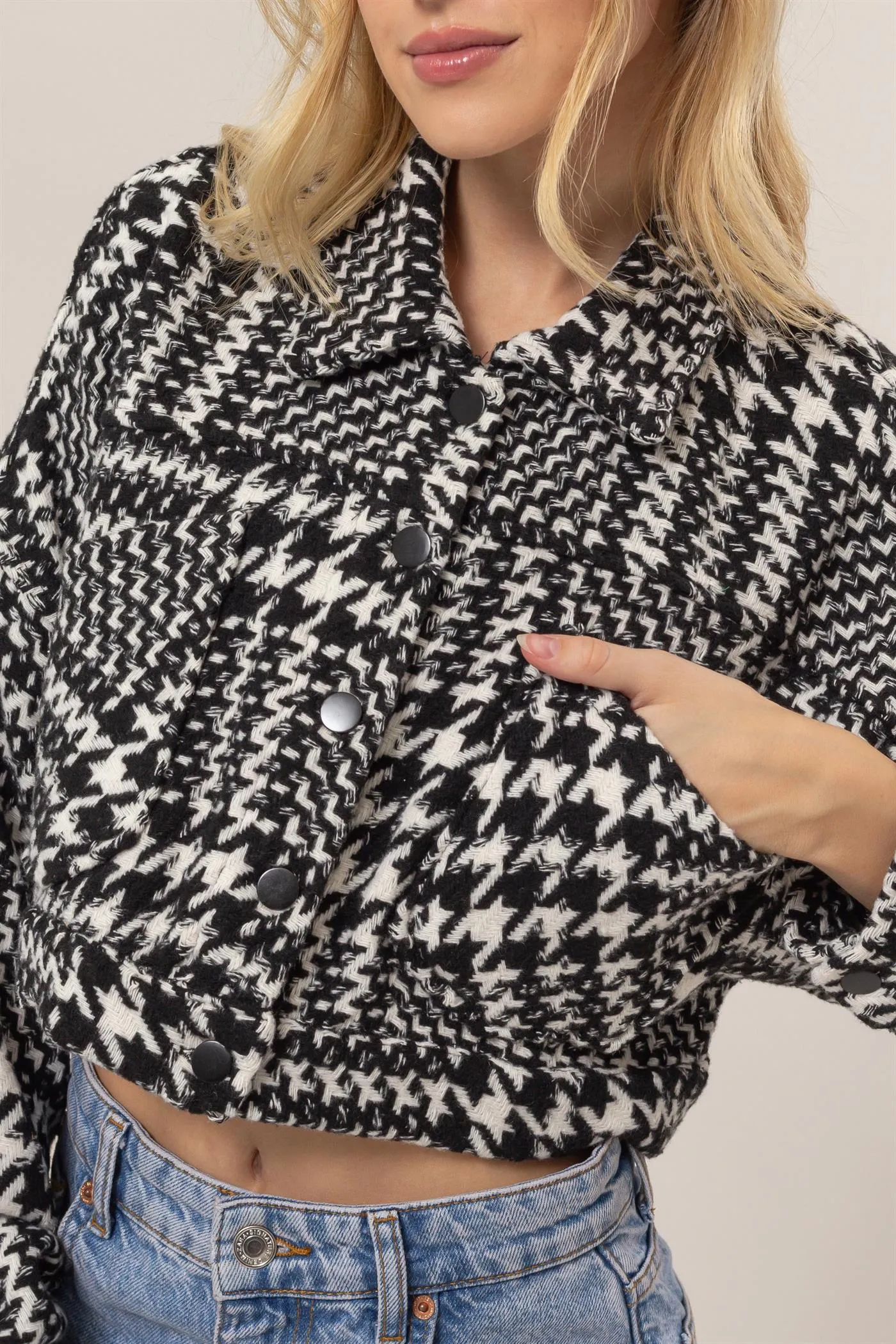 HF25A697-Houndstooth Cropped Jacket