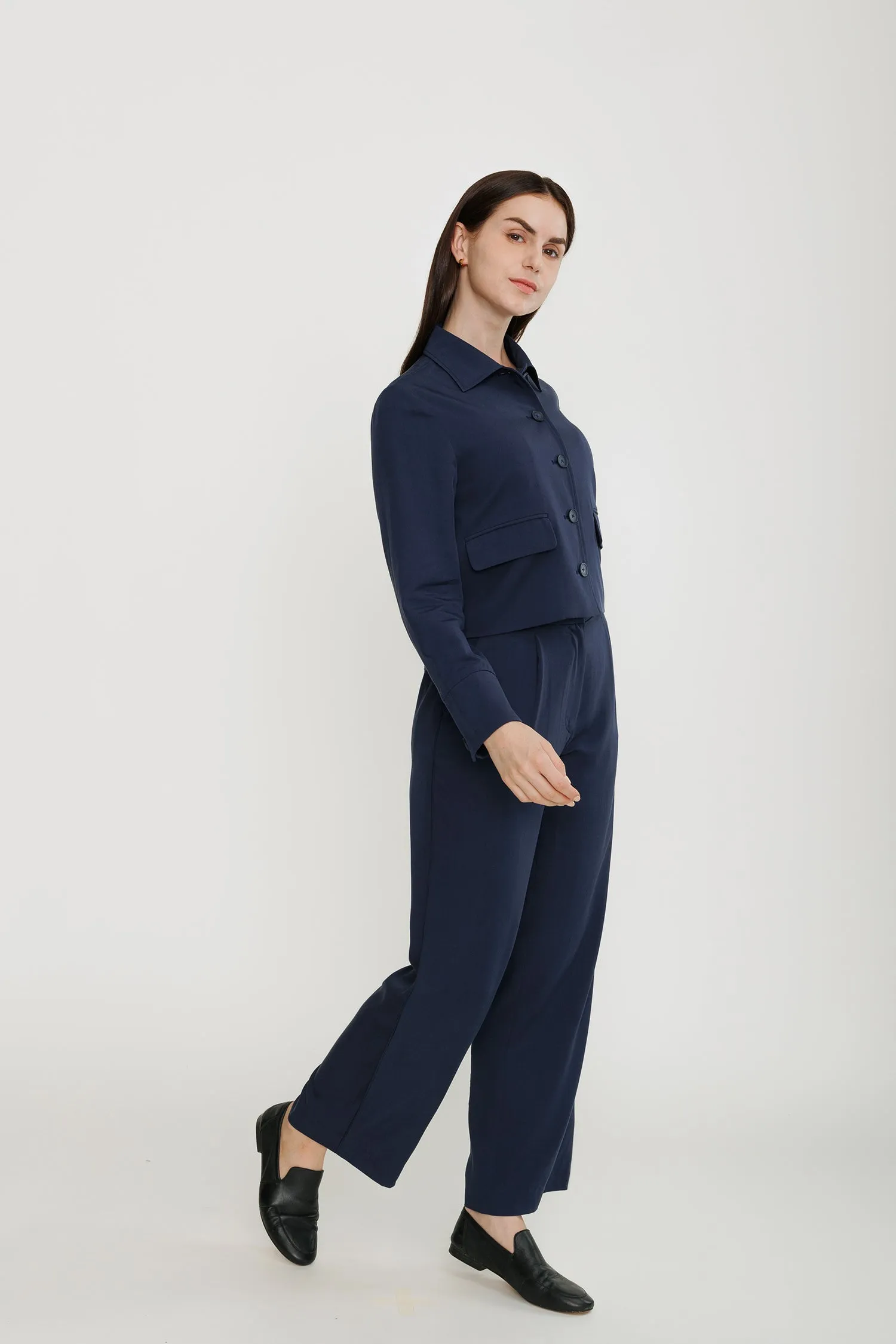 High-waist Tencel Pleated Trouser - Deepwater