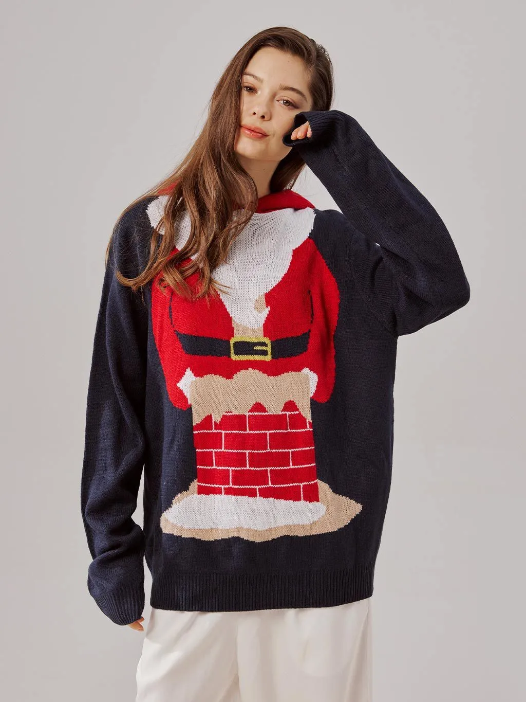 Hooded Knitted Embroidered Sweater - Unisex Winter Christmas Sweater