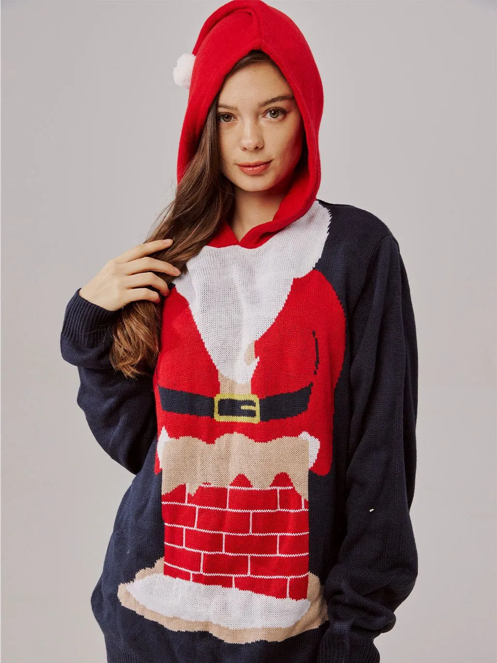 Hooded Knitted Embroidered Sweater - Unisex Winter Christmas Sweater