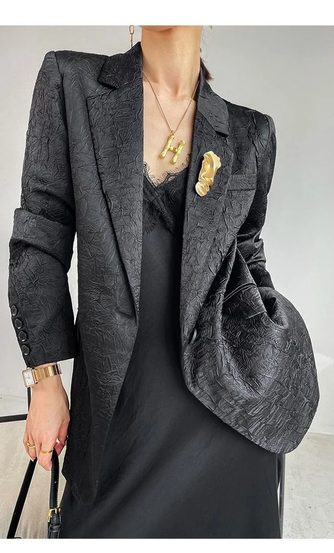 Huanzi high end designer high-quality satin jacquard suit jacket blazer - Nibi