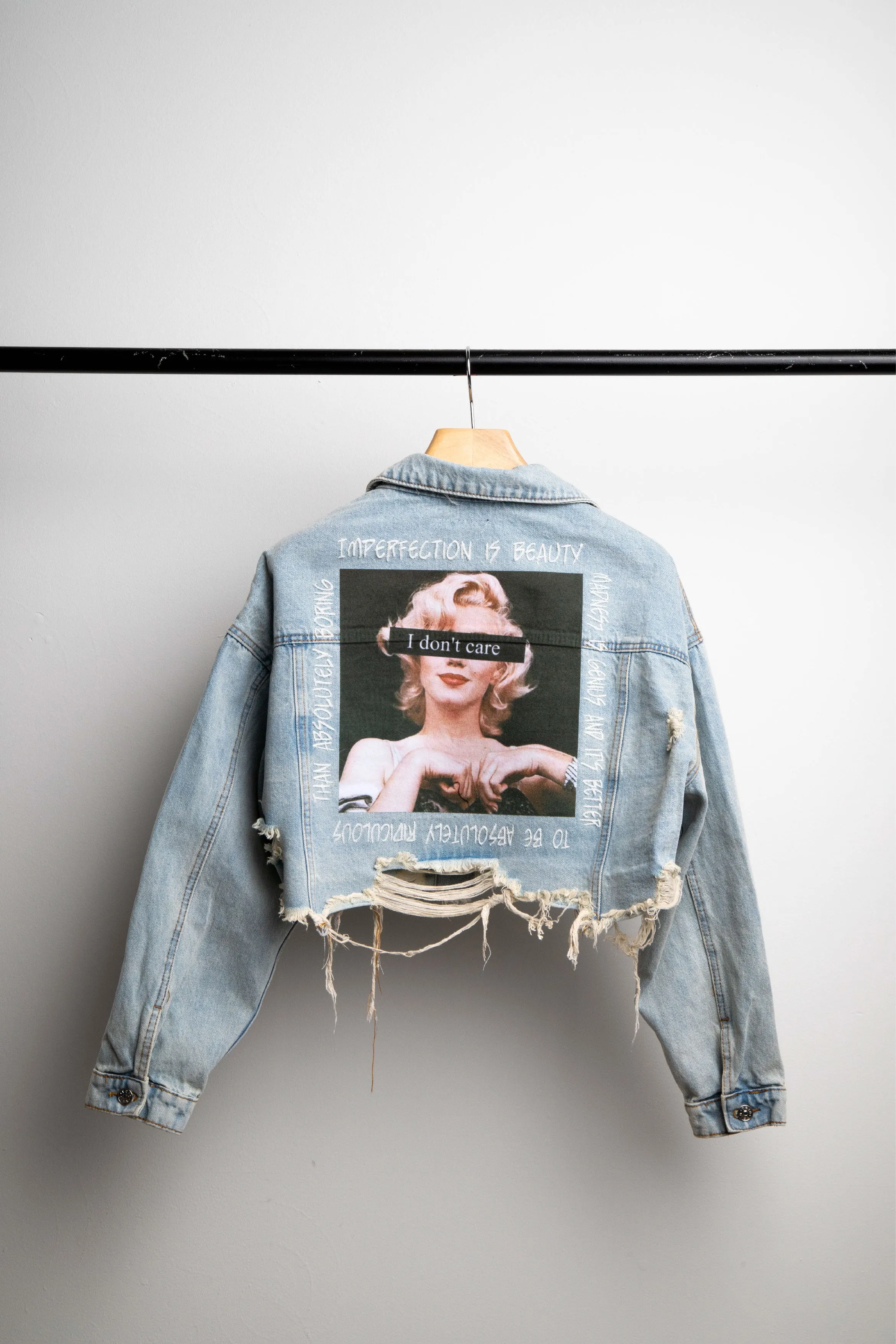 I DON'T CARE Crop Denim Jacket