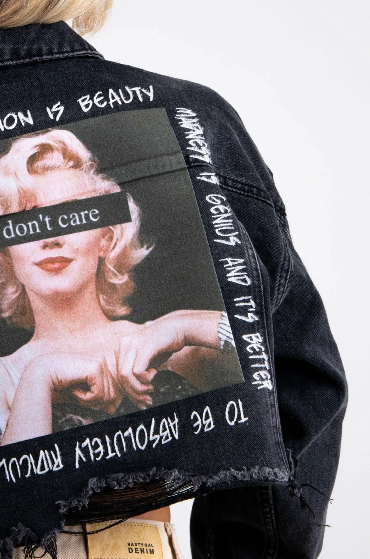 I DON'T CARE Crop Denim Jacket