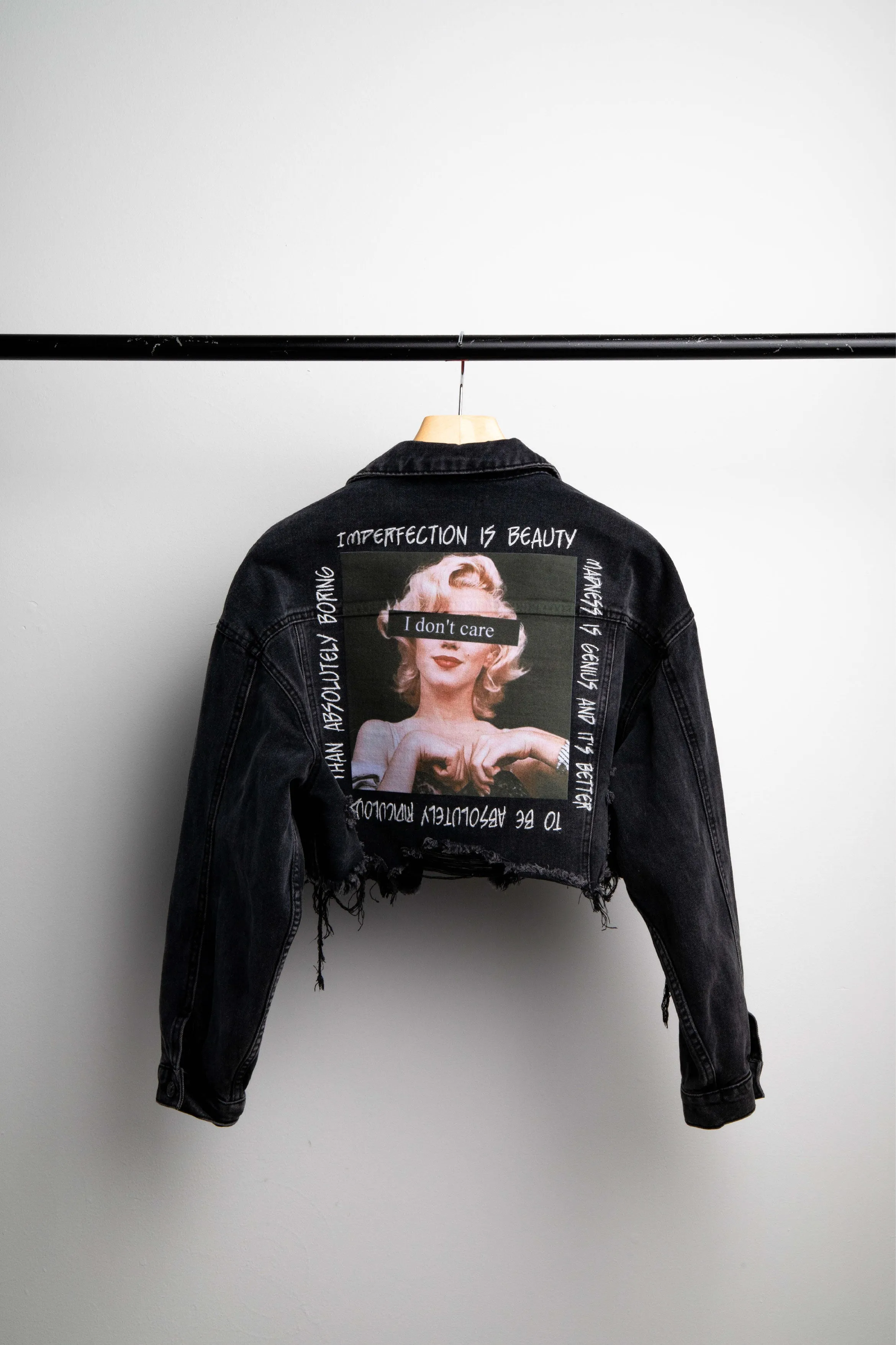 I DON'T CARE Crop Denim Jacket