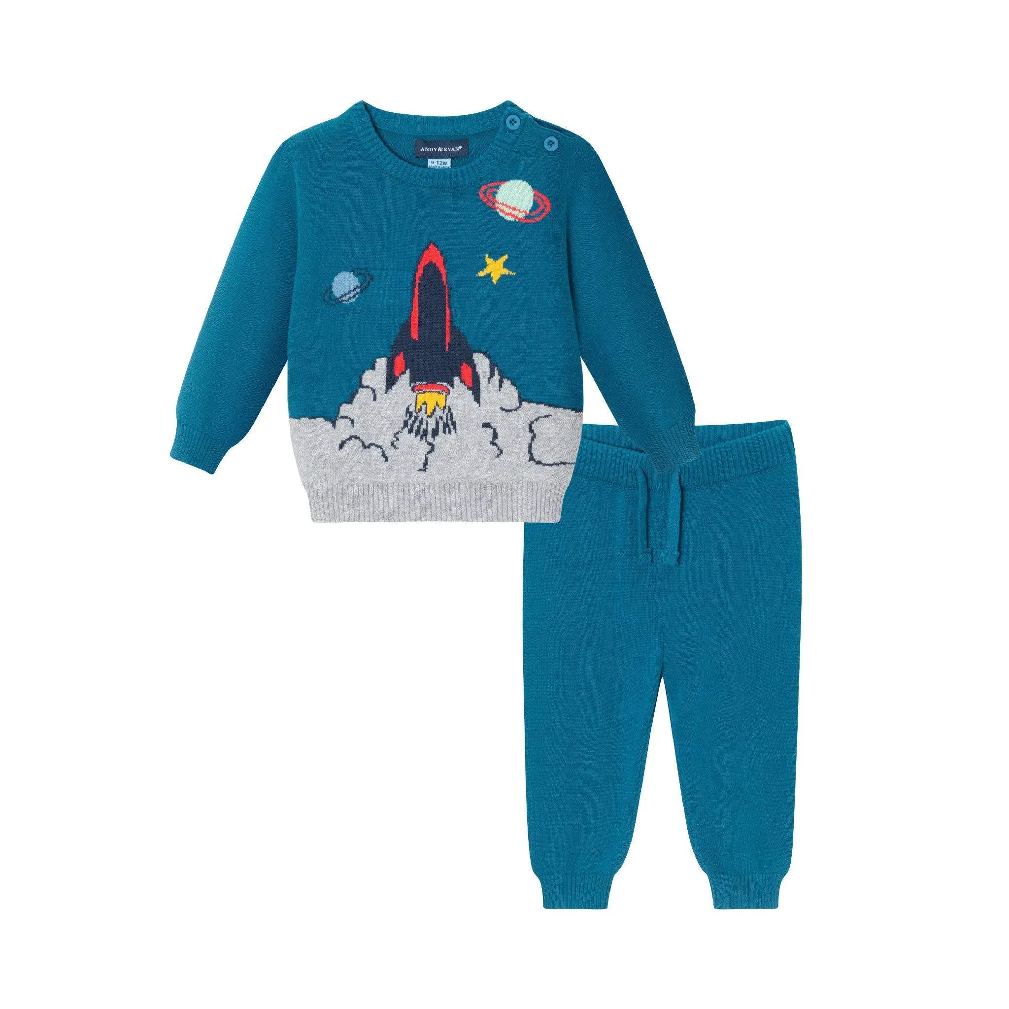 Infant Sweater Set | Teal Spaceship