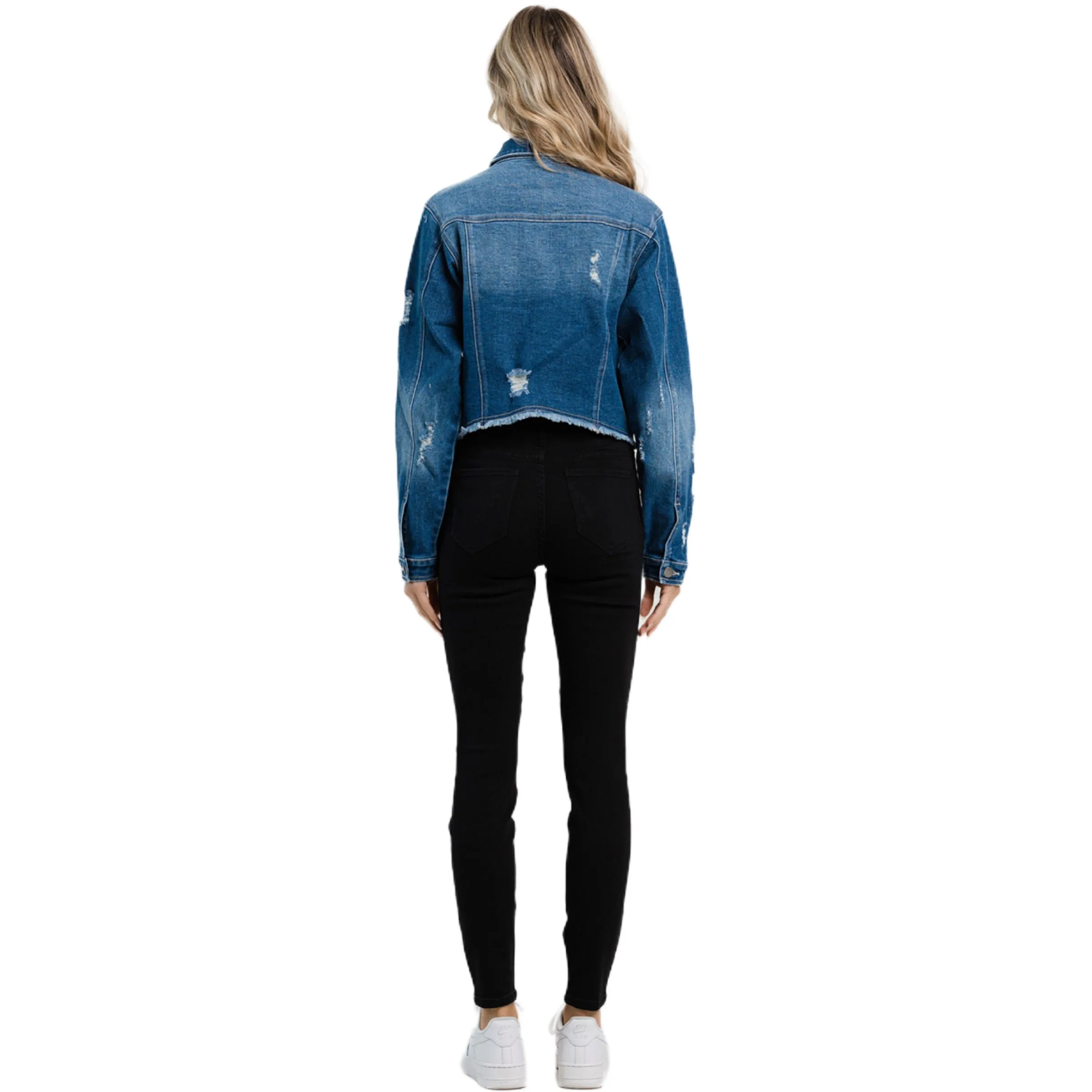 Jelly Jeans Womens Frayed Crop Denim Jacket in Blue Wash Size S, M, L, XL